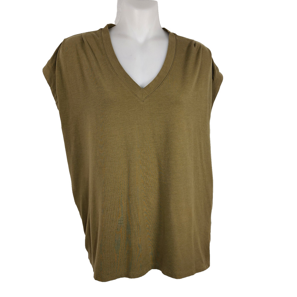 Athleta Womens Outbound Twist Tee Olive Green Size XS Relaxed Breathable V Neck